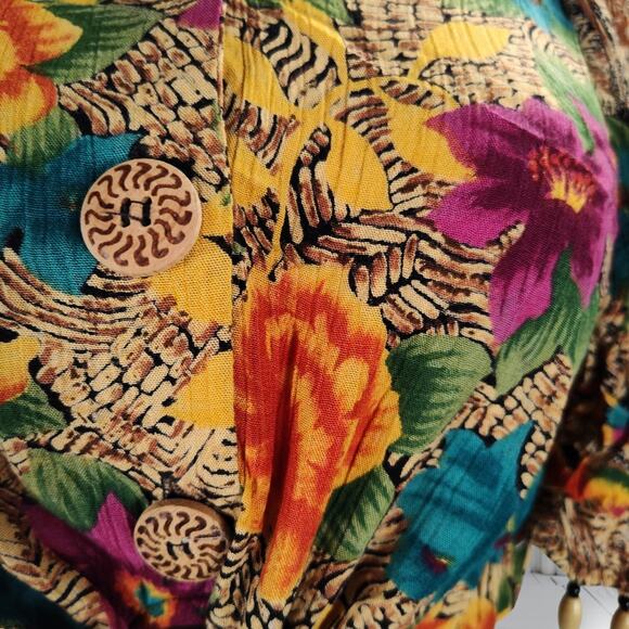 Vintage 90s Carole Little Beaded Floral Rayon Top Mexico Boho Festival Blouse - Picture 12 of 16